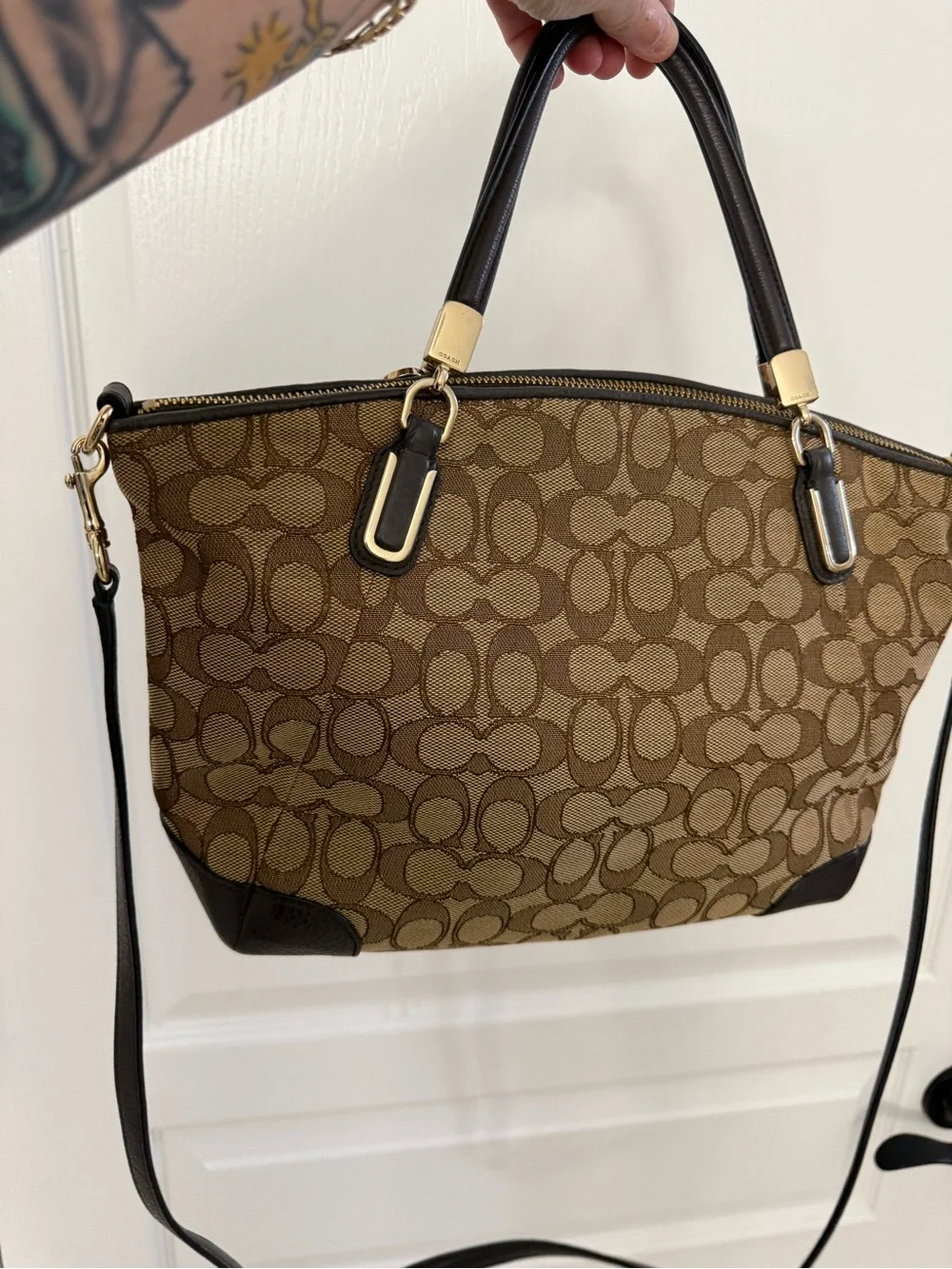COACH 36181 Outlined Small Signature Kelsey Khaki Brown Tote Satchel